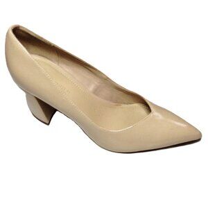 Marc Fisher CAITLIN Slip-on Block Heel Pointy-Toe Dress Pumps in Beige
